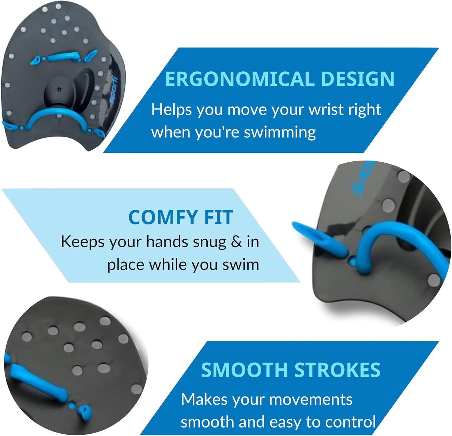 Power Swim Paddles for Lap Swimming - Adjustable Straps for Adults & Kids | Swimming Gear