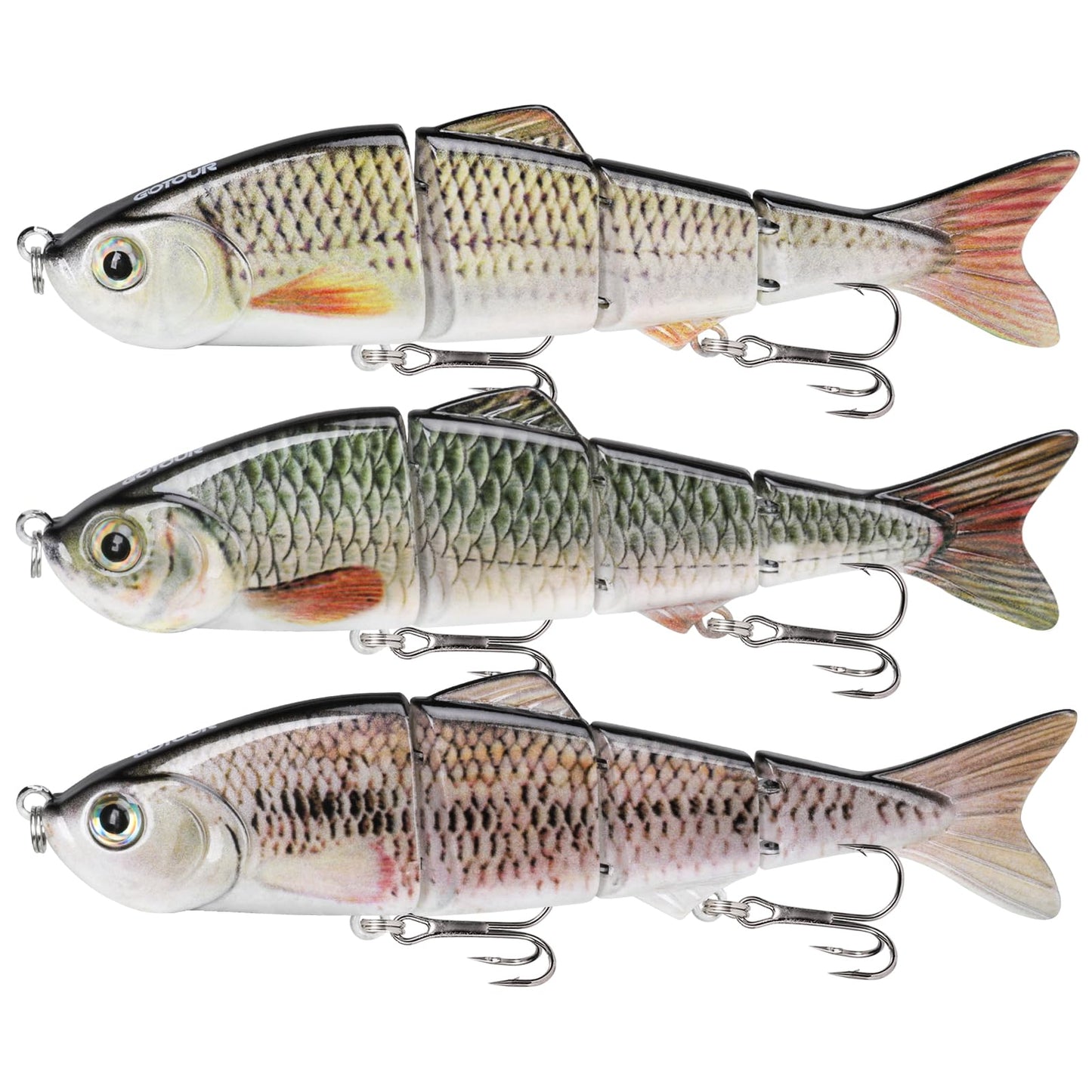 GOTOUR Fishing Lures for Freshwater or Saltwater, Easy to Use for Family Fishing Beginner and Pros, Most Lifelike Jointed Swimbait for Almost All Fishes，Slow Sinking Bass Pike Panfish Walleye Lures