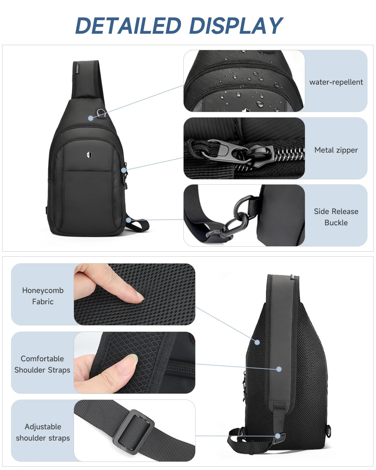 baaob Sling Bag for Men, Anti Theft Crossbody Bag with Lockable Zipper, Water Resistant Chest Bag Fits 11” iPad & Switch 2, Lightweight Sling Backpack for Travel, Work & Commuting