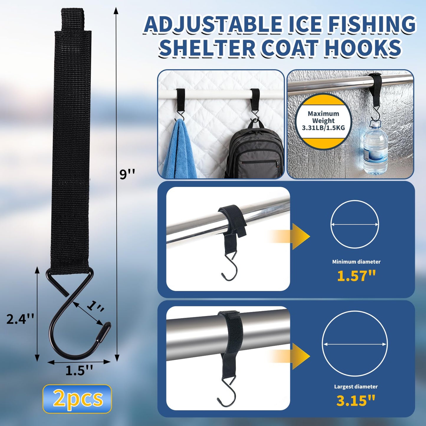 Heavy Duty Ice Anchor Drill Adapter Tool Kit, 19Pcs Stainless Steel Tent Stakes Set with 13FT Ratchet Ropes, Tent Hooks, Canvas Bag for Ice Fishing Shelter Setup (8Pcs Tent Stakes+6Pcs Rope Roller)