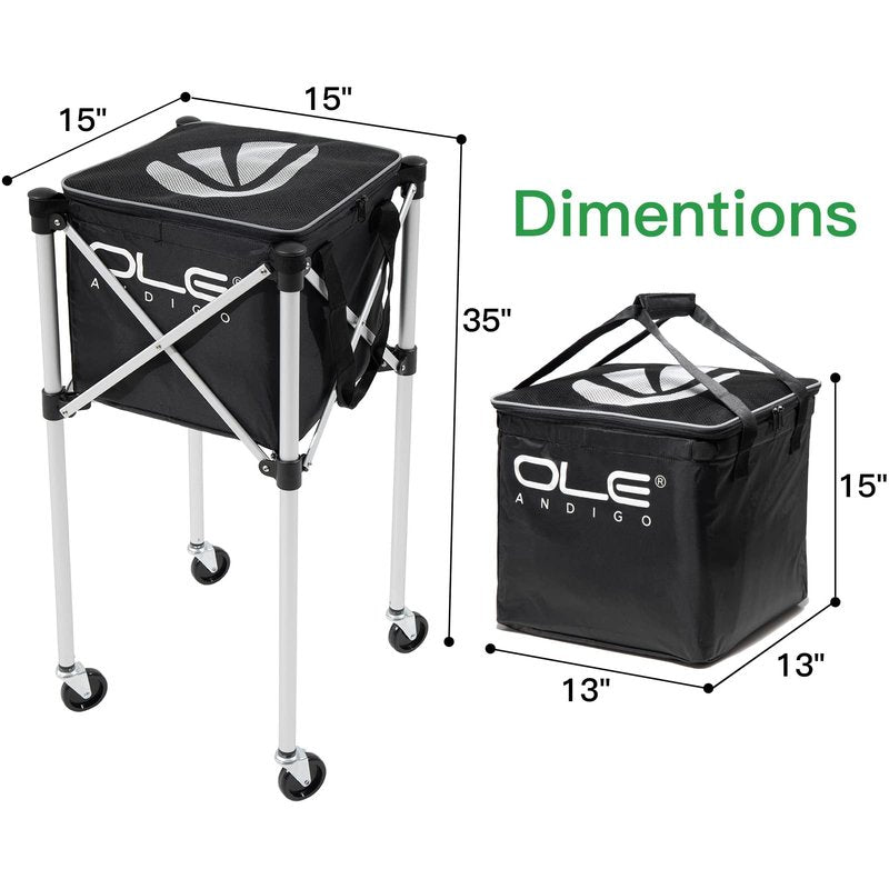 OLE ANDIGO Tennis Ball Hopper Ball Cart, Can Hold 165 Balls Tennis Basket, Foldable and Disassembled Comes Pickleball Hopper with Storage Bag,Suitable for Tennis/Pickleball/Baseball/Softball