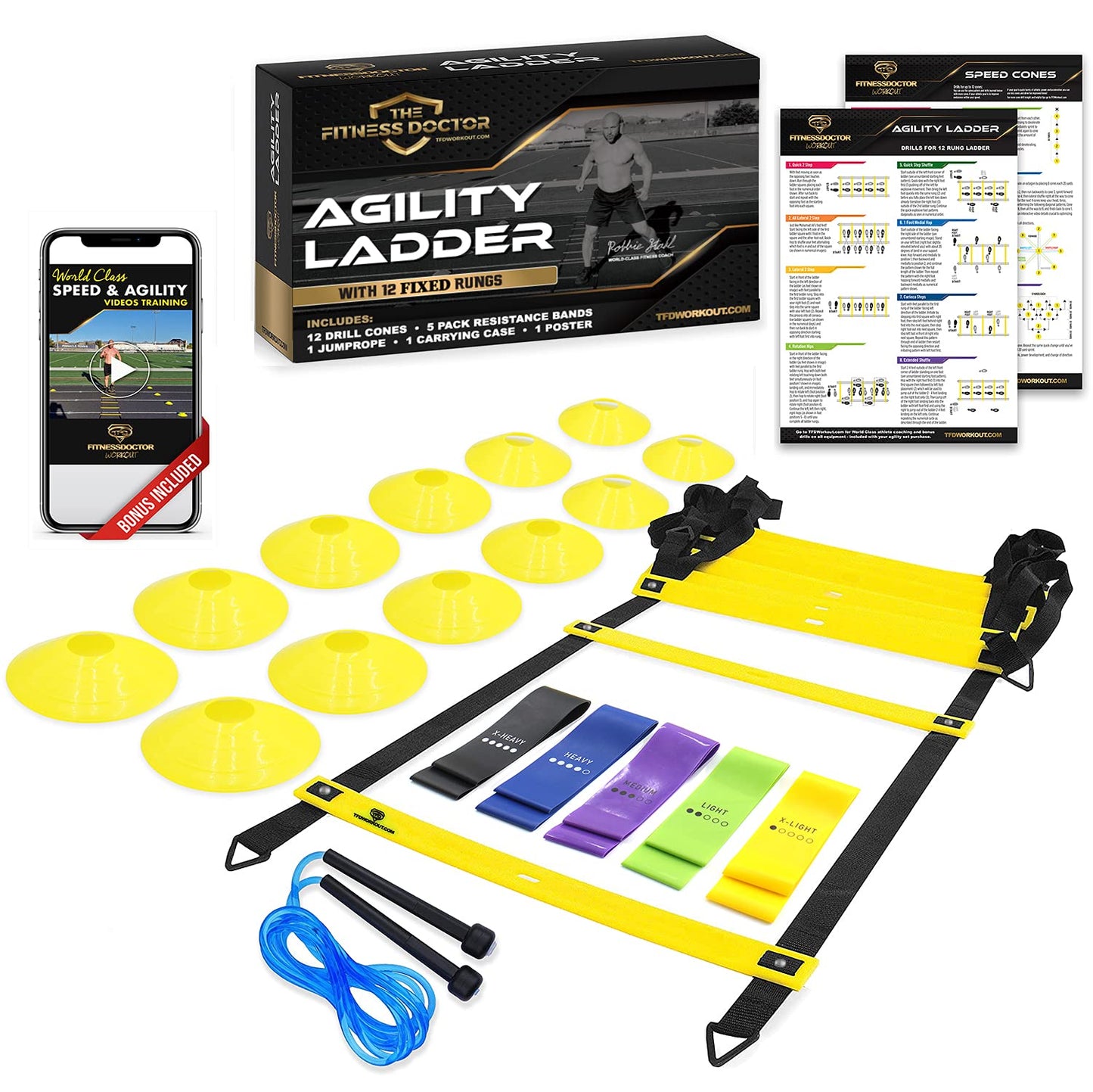 Best Ladder Agility and Speed Training Equipment Set for Improving Footwork, Football, Exercise, Workout – Double Your Athletic Results with Included Ladder Agility and Speed Training Program