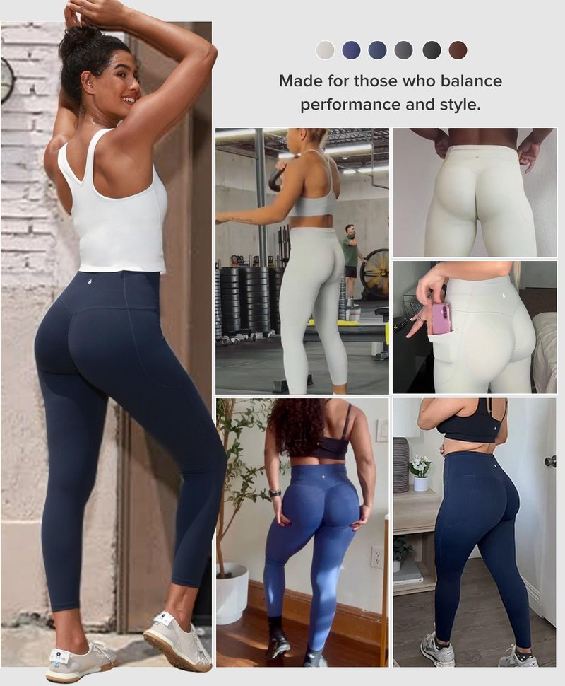 BRXL Scrunch Butt Lifting Leggings with Pockets for Women, 25" Tummy Control High Waisted No Front Seam, Compression Workout Gym Leggings Black