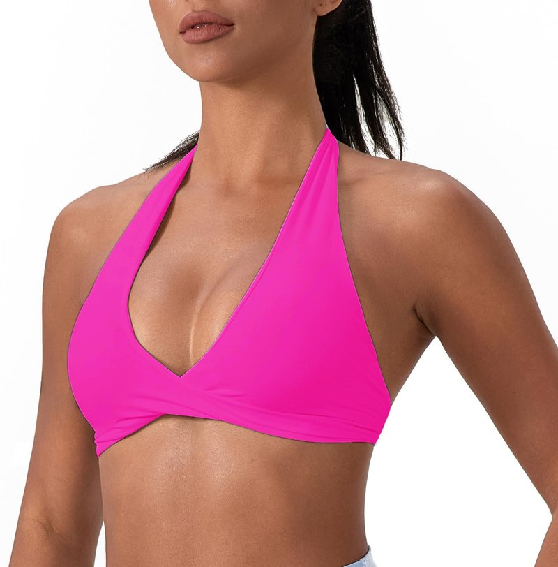 Yuerlian Workout Sports Bras for Women V-Neck Twist Padded Open Back Wireless Gym Yoga Low Impact Bra Hot Pink