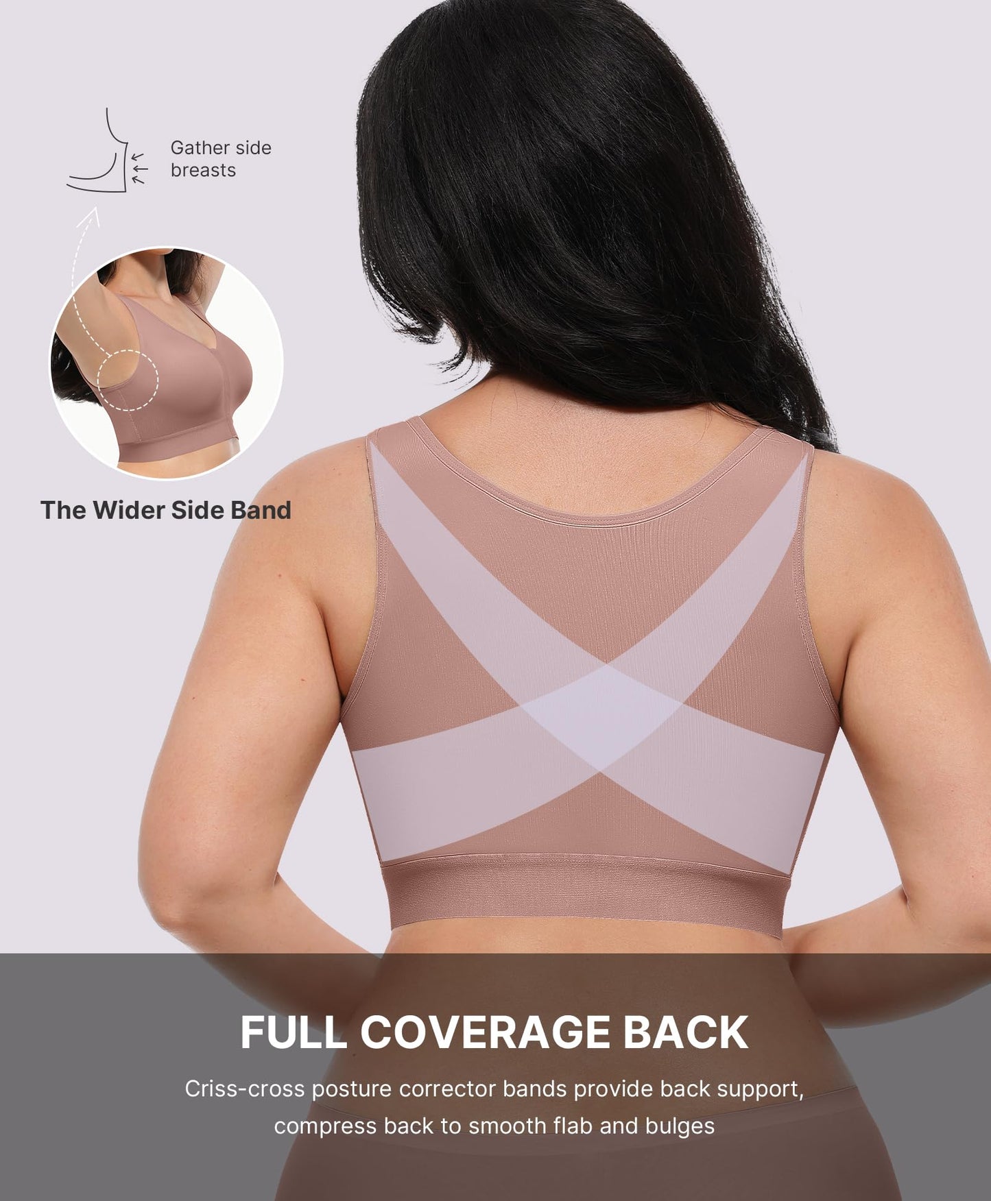 SHAPELLX Front Closure Bra for Women Post Surgery Compression Bra Post Op Support with Adjustable Straps Wirefree Brown
