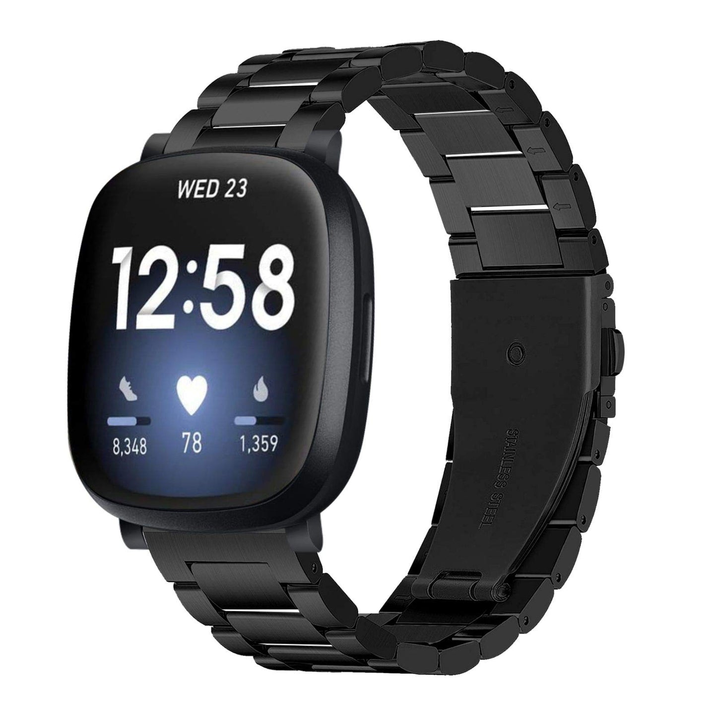 Limque Stainless Steel Band Compatible with Fitbit Versa 4 / Fitbit Sense 2 / Fitbit Versa 3 / Fitbit Sense, Adjustable Metal Watch Bands Bracelets，Wristband Replacement for Women Men (Black)