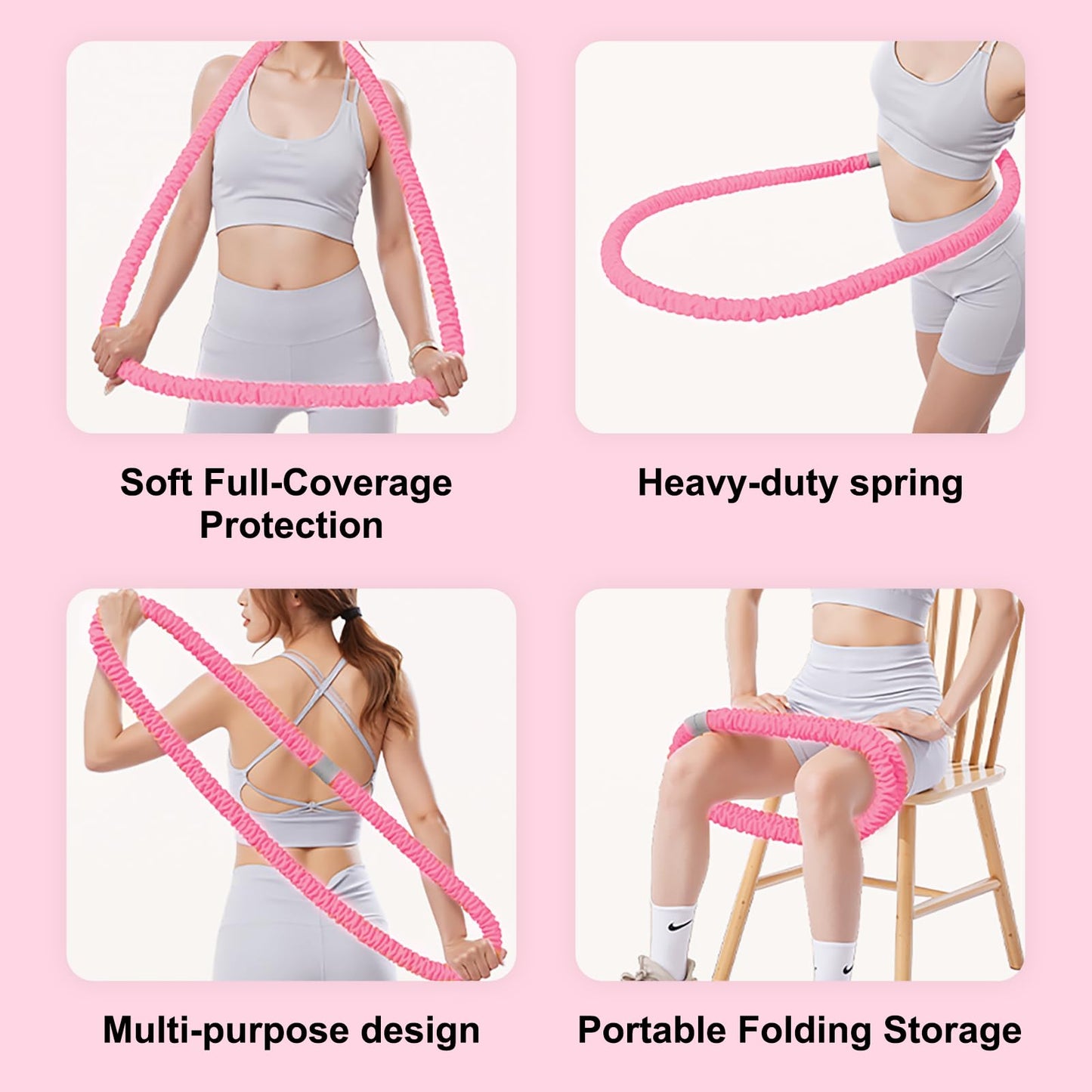 3.2lbs Soft Spring Weighted Hoop for Adults, Portable Core Workout Fitness Hoop, Quiet & Pinch-Proof Design for Effective Exercise (Pink)