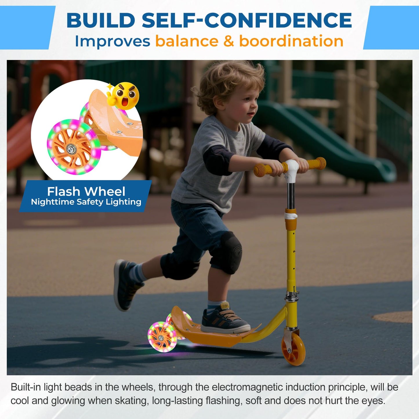 3 Wheel Scooter for Kids Ages 3-6, Adjustable Height Kick Scooter with LED Light-Up Wheels & Anti-Slip Deck - Durable Metal Construction, Outdoor Toy Gift (Child Safety Certified)
