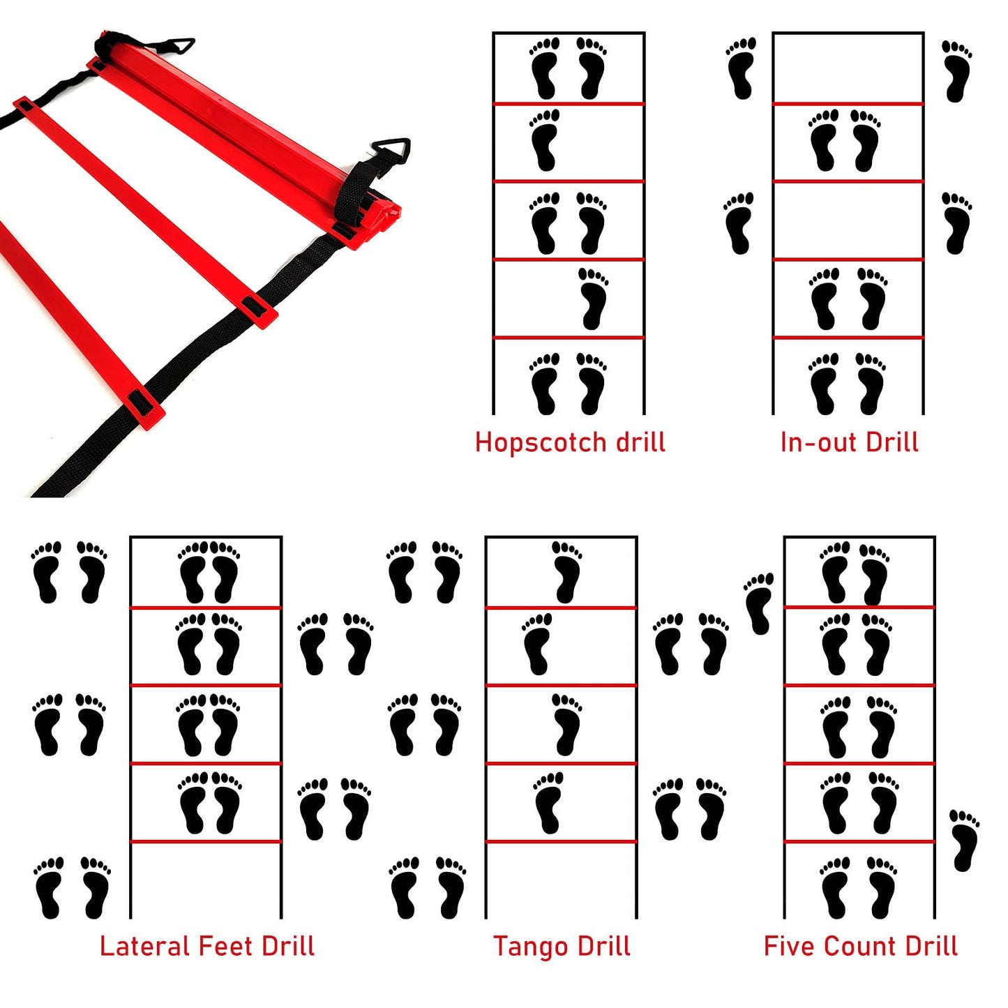 Pro Speed & Agility Training Set—Includes 12 Rung 20ft Adjustable Agility Ladder with Carrying Bag, 12 Disc Cones, 4 Steel Stakes, 1 Resistance Parachute, Use Equipment to Improve Footwork Any Sport