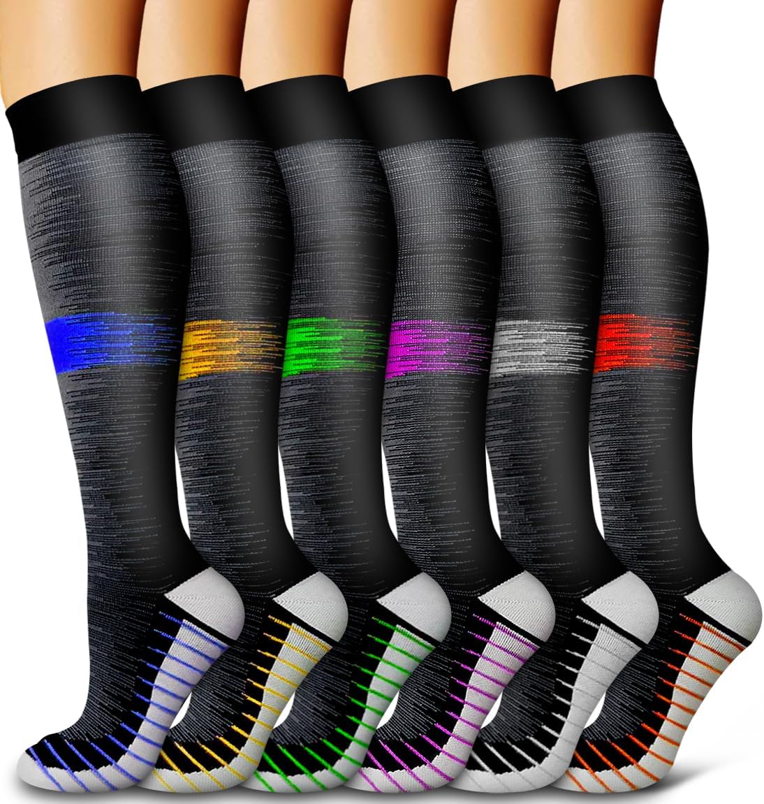 Compression Socks for Women & Men - 6 Pack Copper Support for Circulation | Ideal for Running, Nursing, Athletic Use