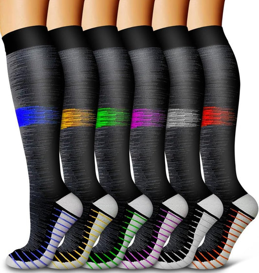 Compression Socks for Women & Men - 6 Pack Copper Support for Circulation | Ideal for Running, Nursing, Athletic Use