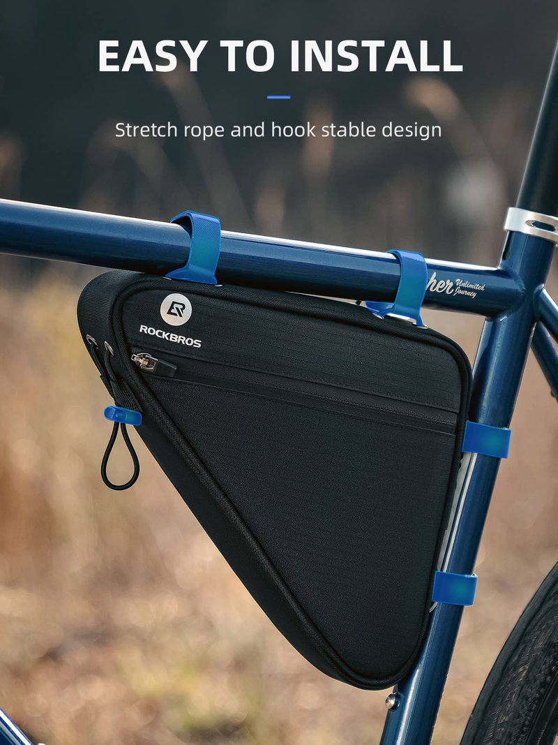 ROCKBROS Bike Frame Bag, Reflective Bicycle Storage Triangle Bag with Mesh Side Pockets, Cycling Pouch for Road Mountain MTB Gravel(1.5L)