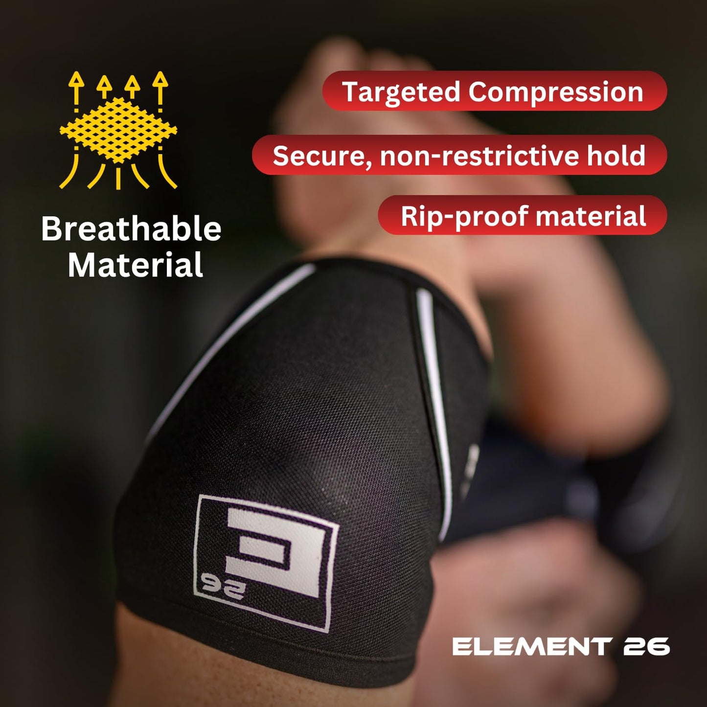 Element 26 Elbow Sleeve Weightlifting - 1 Pair (5mm) Neoprene Elbow Sleeve for Support & Compression - Elbow Brace for Powerifting, Body Building, Bench & Functional Fitness - Men & Women