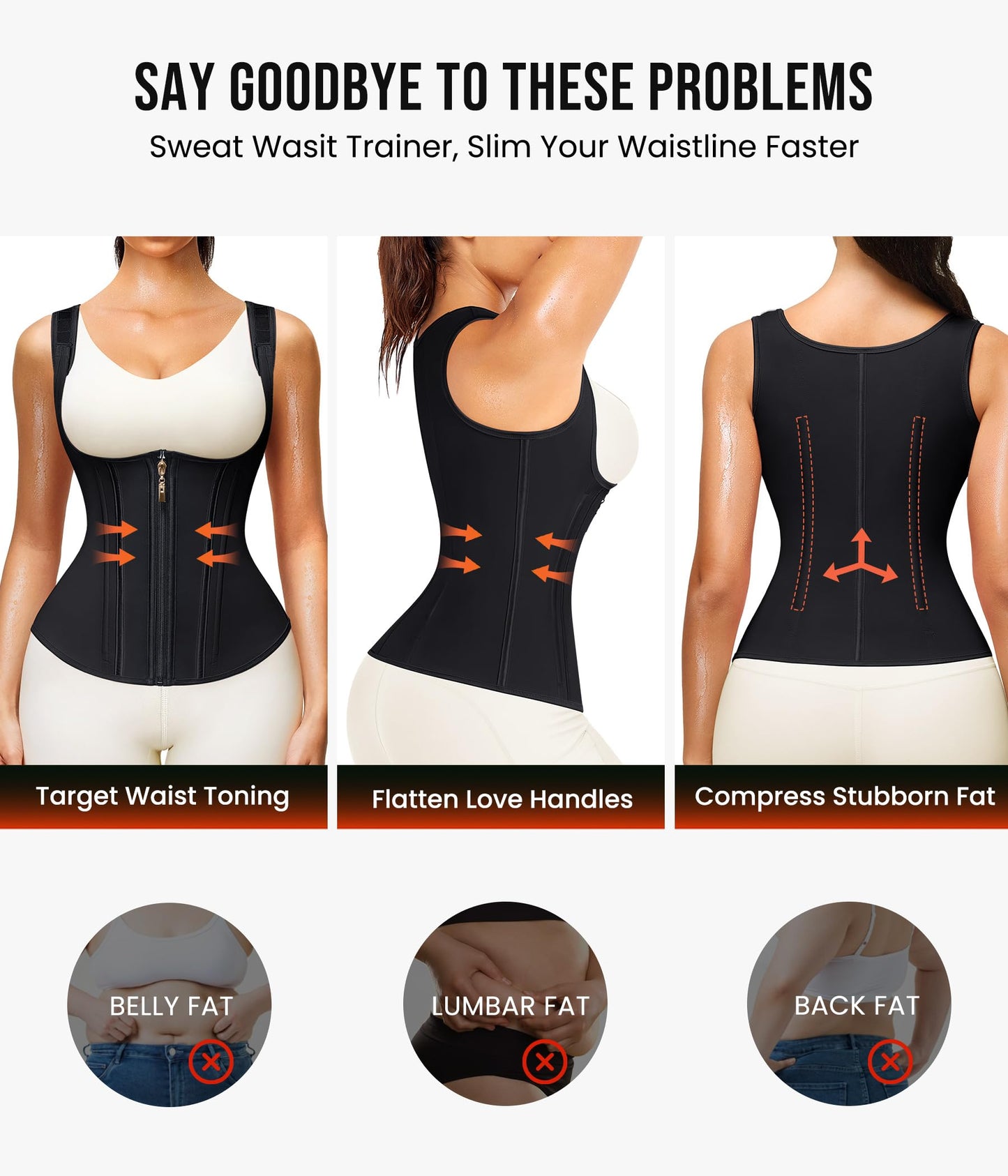 Junlan Waist Trainer for Women - Sauna Suit Sweat Vest for Working Out (Black, 2X-Large)