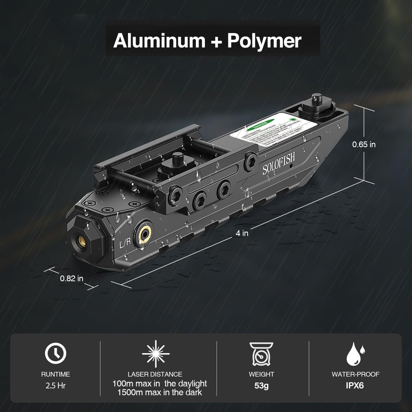 Solofish SL-1107 Picatinny Blue Laser Sight, Magnetic Rechargeable, Momentary, Strobe, Steady Modes, Durable Aluminum Design, Picatinny Riser Function, Easy Zero Adjustment