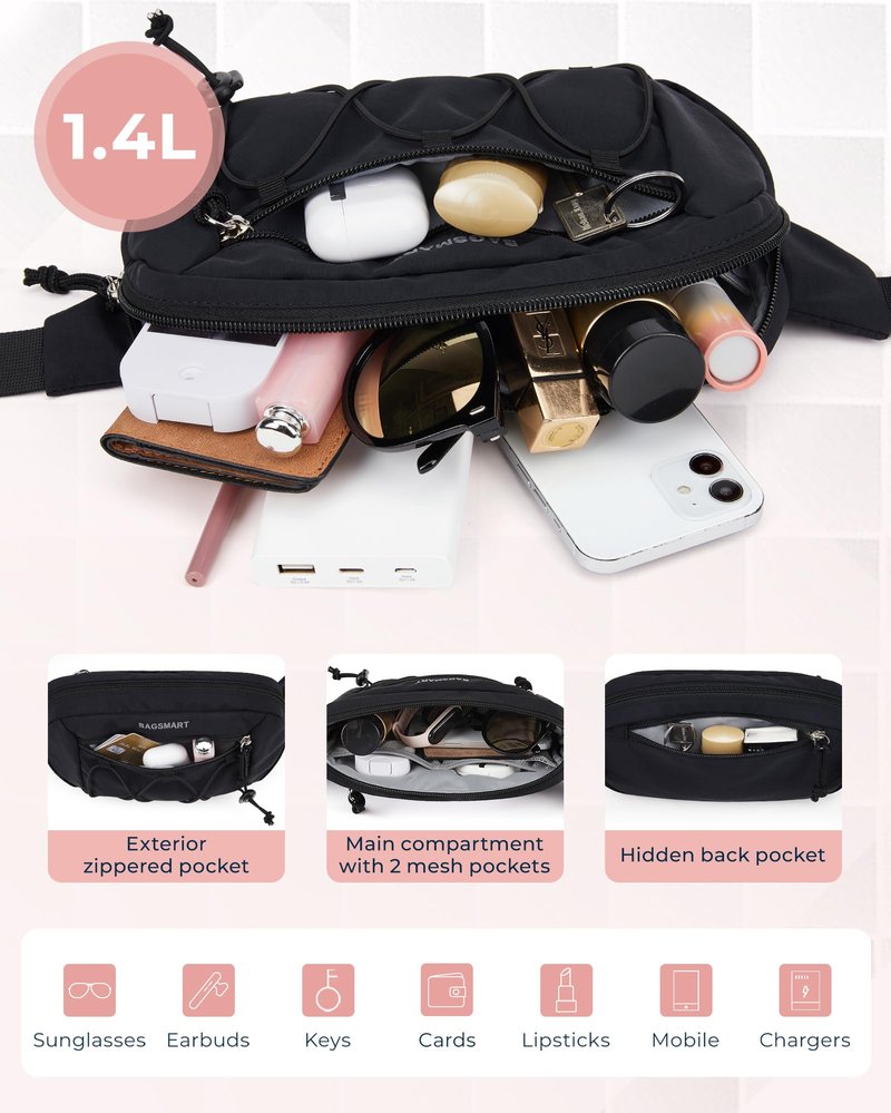 BAGSMART Fanny Packs for Women Small Belt Bag with Adjustable Strap Waist Pack for Running Workout Traveling Hiking, Grayish green