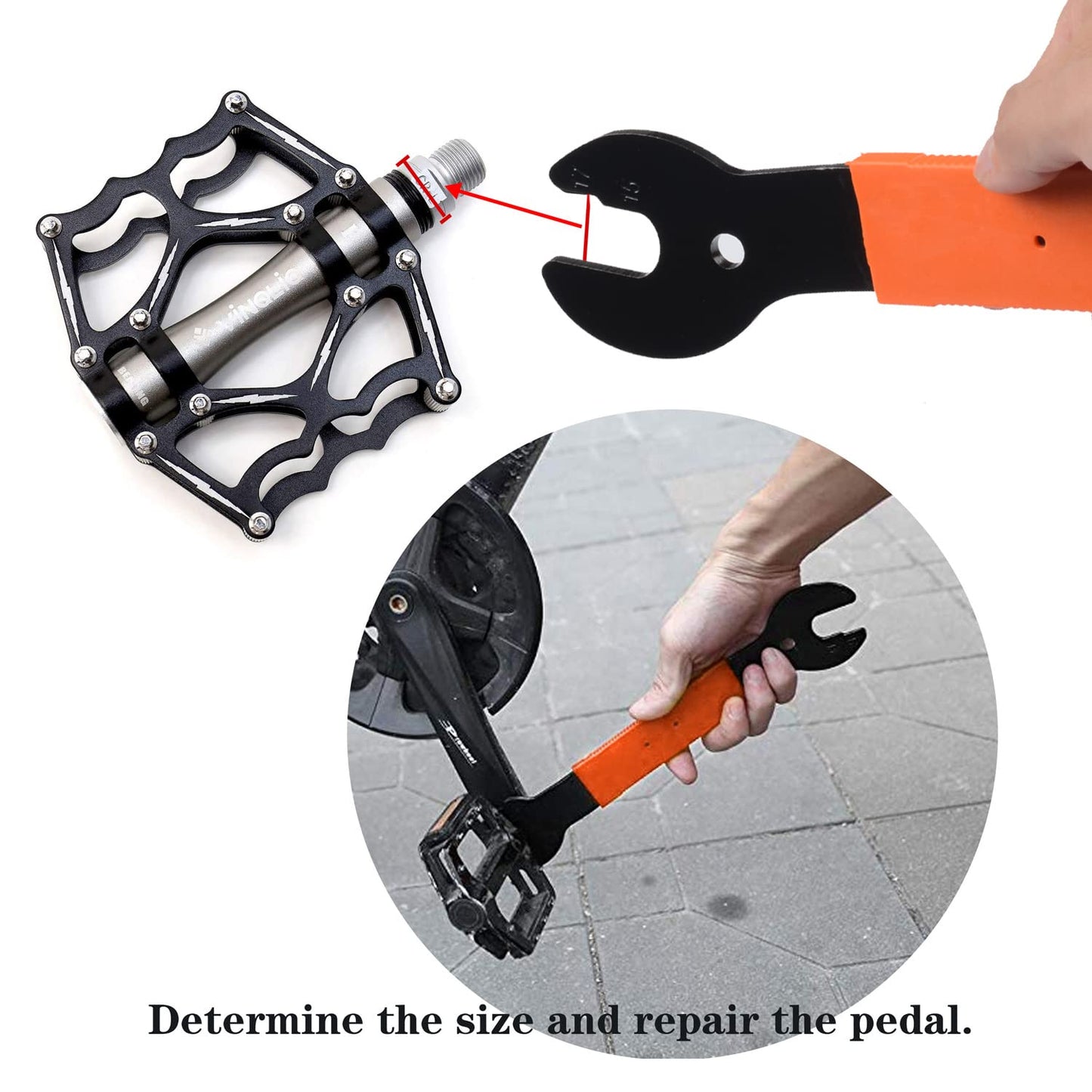 Pedal Wrench Double Sided Bicycle Pedal Removal 15/16/17mm Bike Spanner Home Mechanic Pedal Repair Tool Comfortable Grip Energy-saving Cycling Crank for Biking Maintenance Repair Orange & Red