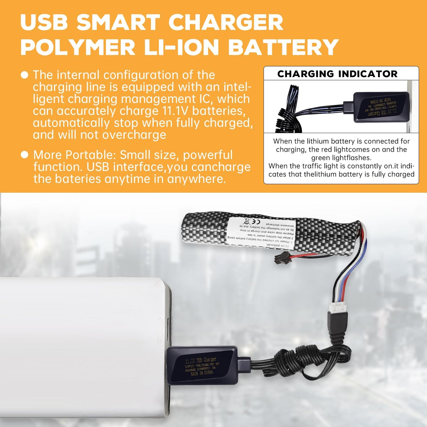 Fytoo 3S 11.1V 2000mAh Li-ion Battery SM-2P Plug Connector with USB Charging Cable for Airsoft Gel Water Ball Blaster Airsoft Gel Ball Shockwave Battery