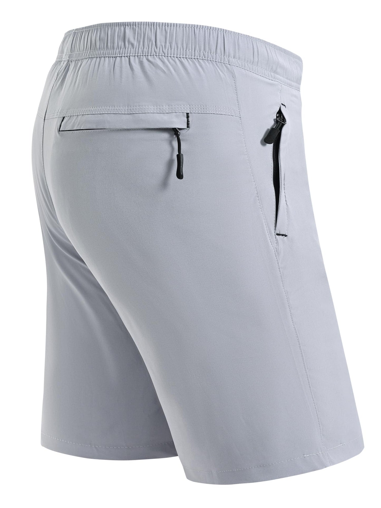 Rapoo Mens Elastic Waist Shorts Mens Gym Workout Athletic Shorts 7 Inch Inseam with Zipper Pockets Summer Quick Dry Lightweight Breathable Sports Running Shorts for Men LightGray XL