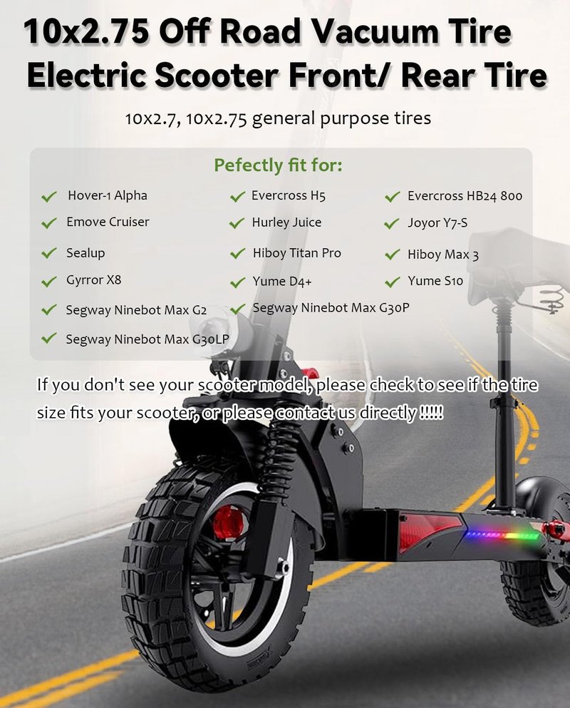 GLDYTIMES 10x2.75-6.5 Vacuum Tire 10 Inch Off-road Tire for Speedway 5 Dualtron 3 Hover-1 Alpha JOYOR S Hiboy Titan PRO Electric Scooter Puncture-Proof Explosion-Proof Tyre, Shockproof Super-Grip