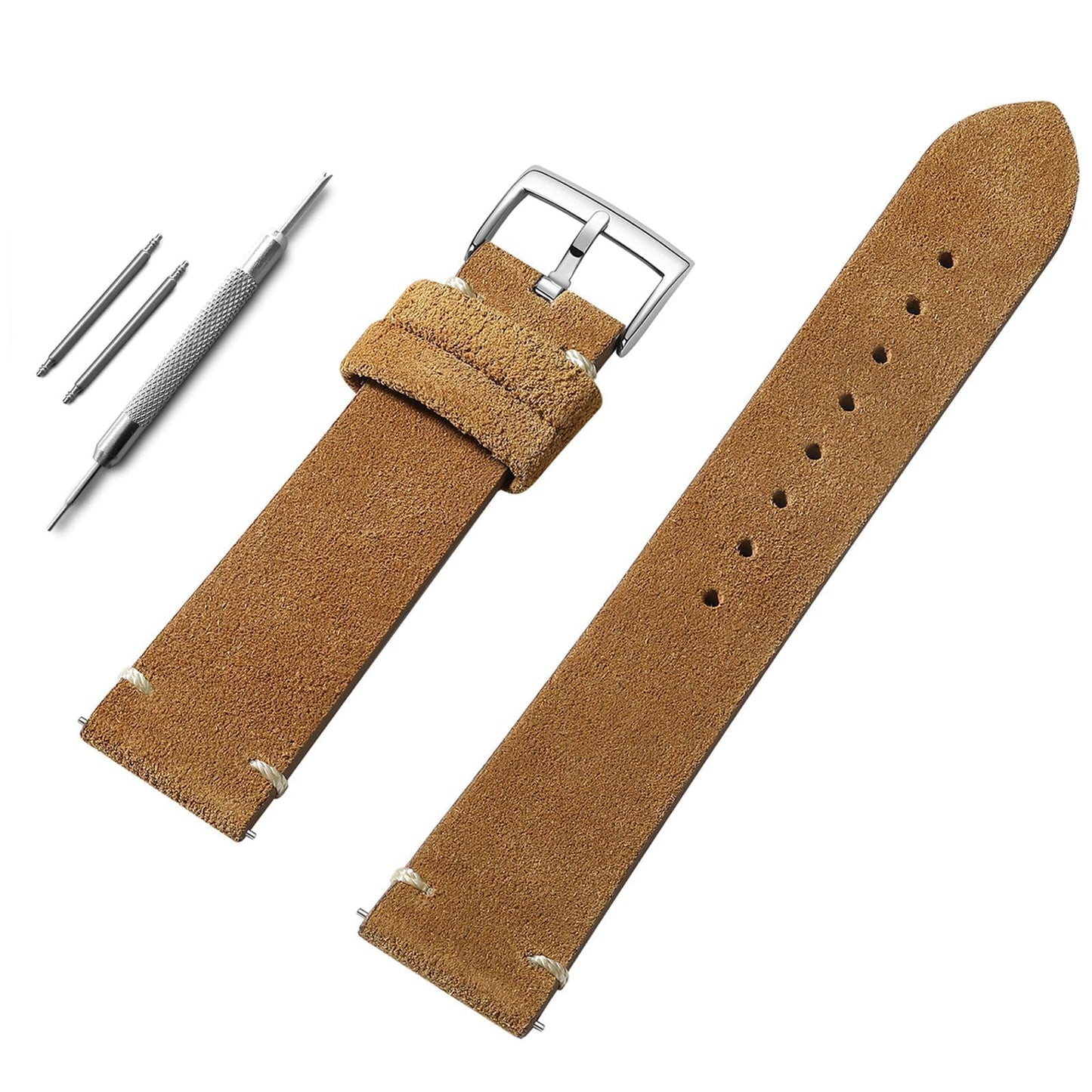 ADDIESDIVE Vintage Suede Watch Strap 20 mm Quick Release Brown Leather Watch Bands Genuine Leather Watch Straps for Men Women Stainless Steel Buckle