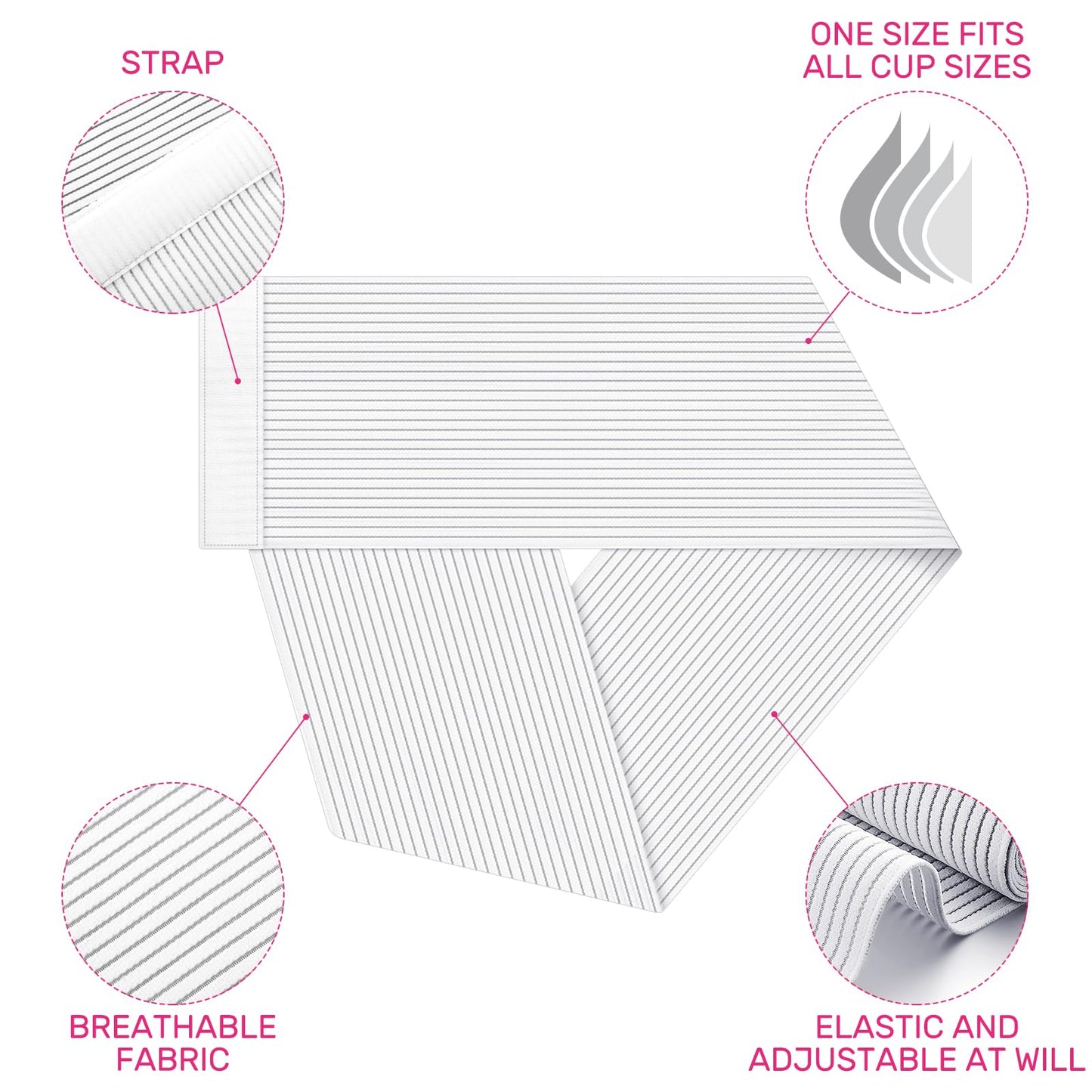 Geiserailie 2 Pcs Chest Compression Wrap Breast Support Band Sports Support Strap Bandage Adjustable Chest Binder for Large Breasted Women Prevent Breast Bounce for Sports Running(White,Large)