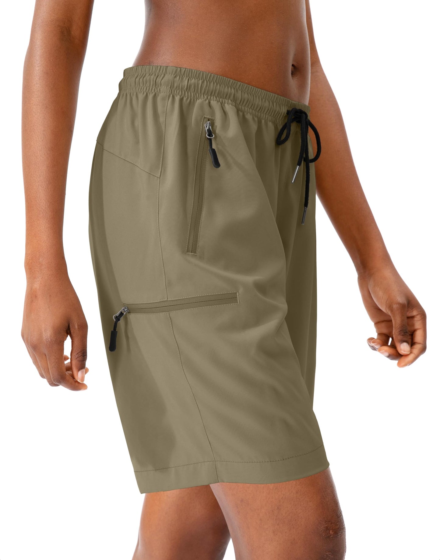 SANTINY Women's 5''/ 7''/9'' Hiking Cargo Shorts Quick Dry Lightweight Summer Shorts for Women Athletic Zipper Pockets(Dusty Khaki_XXL)