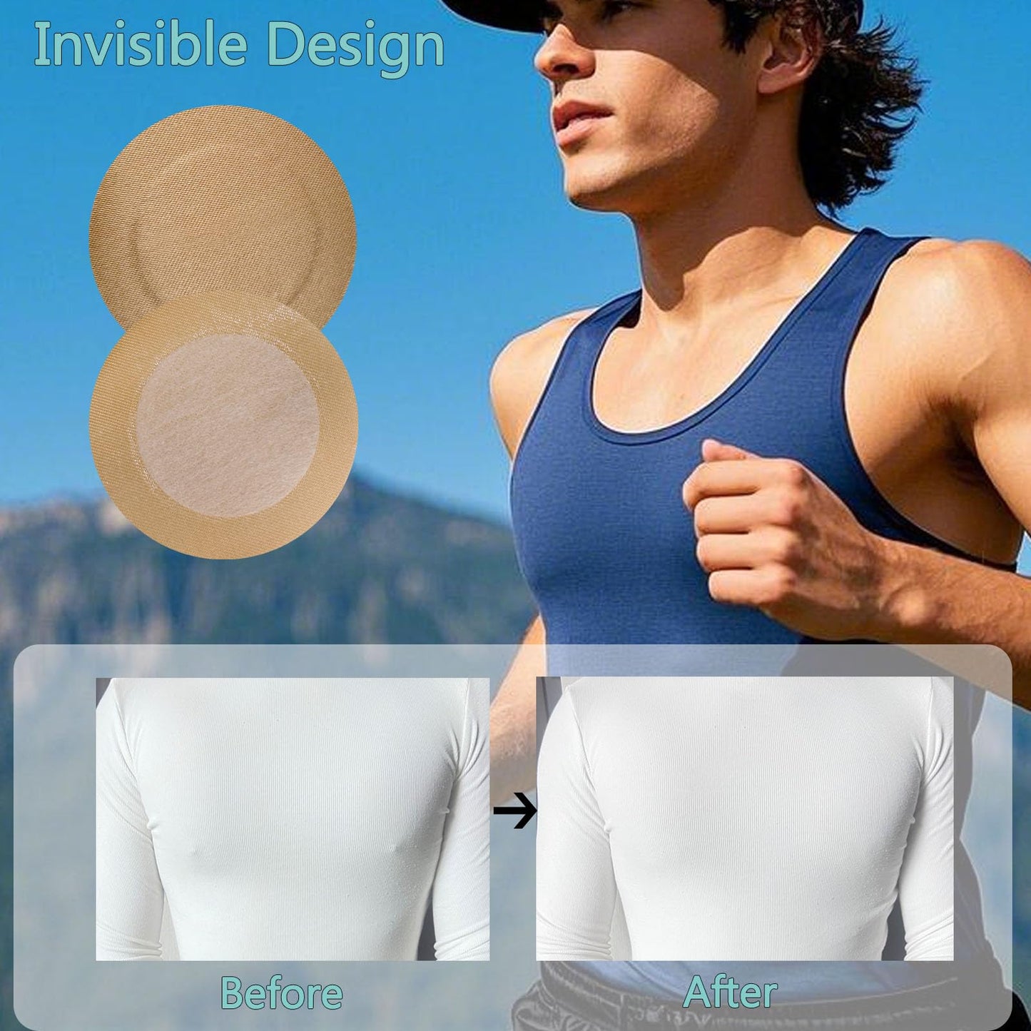 ANAMPION Nipple Covers for Men，80Pcs (40 Pairs) Mens Nipple Cover Hider for Running, Marathon, Gym, Surfing.Central Non-Adhesive, Anti-Chafing, Hypoallergenic, No Show Anti-Chafe Nipple Tape.