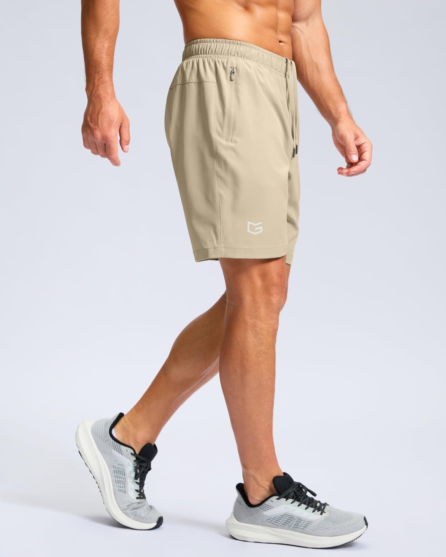 G Gradual Men's Athletic Running Shorts with Zipper Pockets Quick Dry 7"/ 5"/ 9" Workout Gym Shorts for Basketball Hiking(Khaki,7XL)