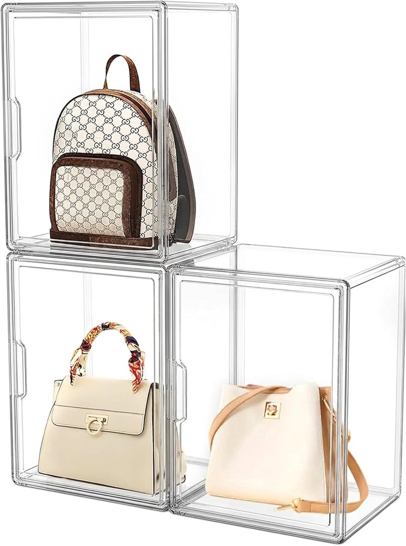 Clear Acrylic Handbag Organizer - 3-Piece Closet Storage Solution with Magnetic Door for Purses, Wallets & Cosmetics