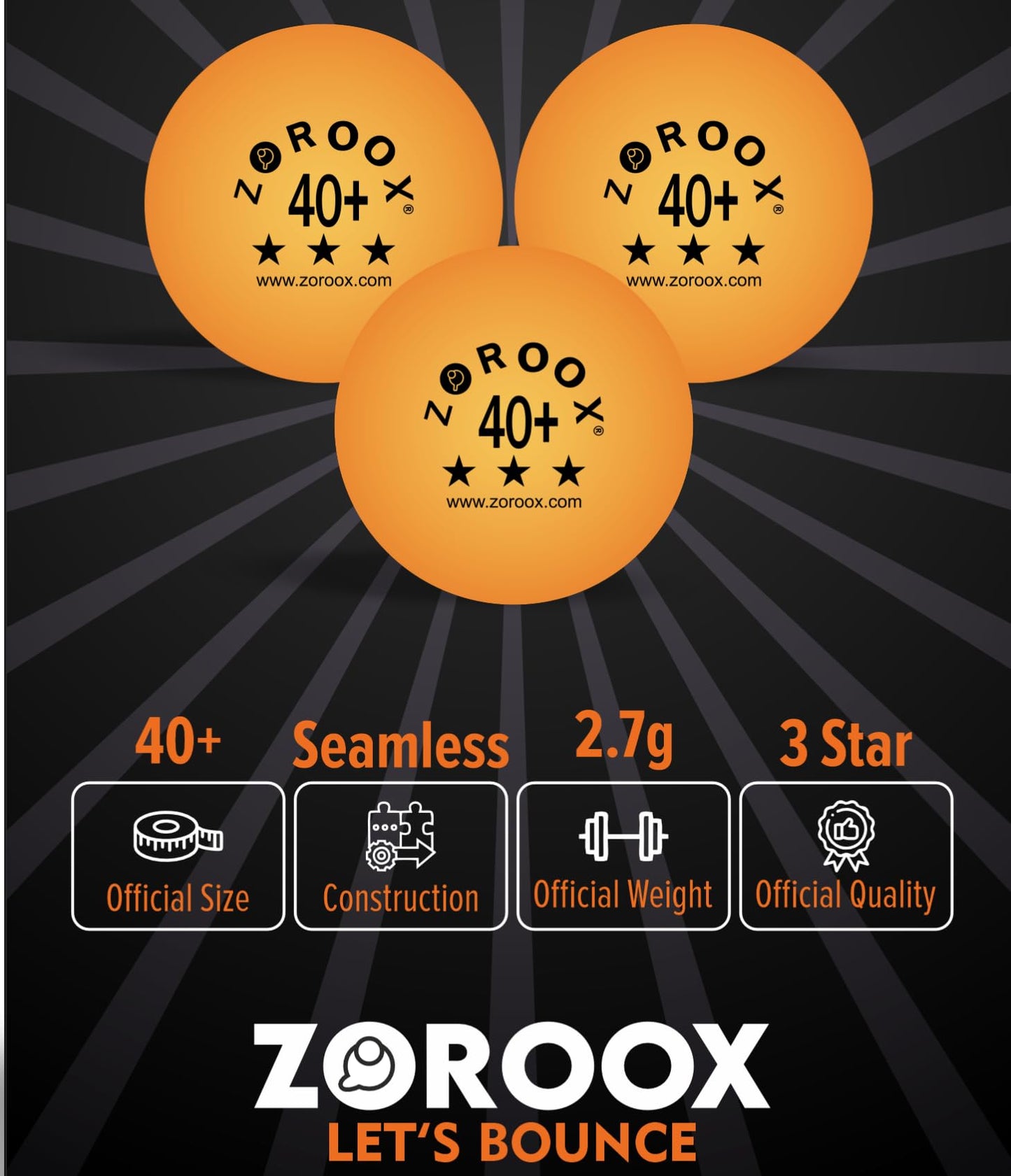 ZOROOX High-Performance 3-Star Table Tennis Balls - Pack of | 9, 18, 36 or 72 | Orange or White | 40+ ABS Competition Grade Ping Pong Balls
