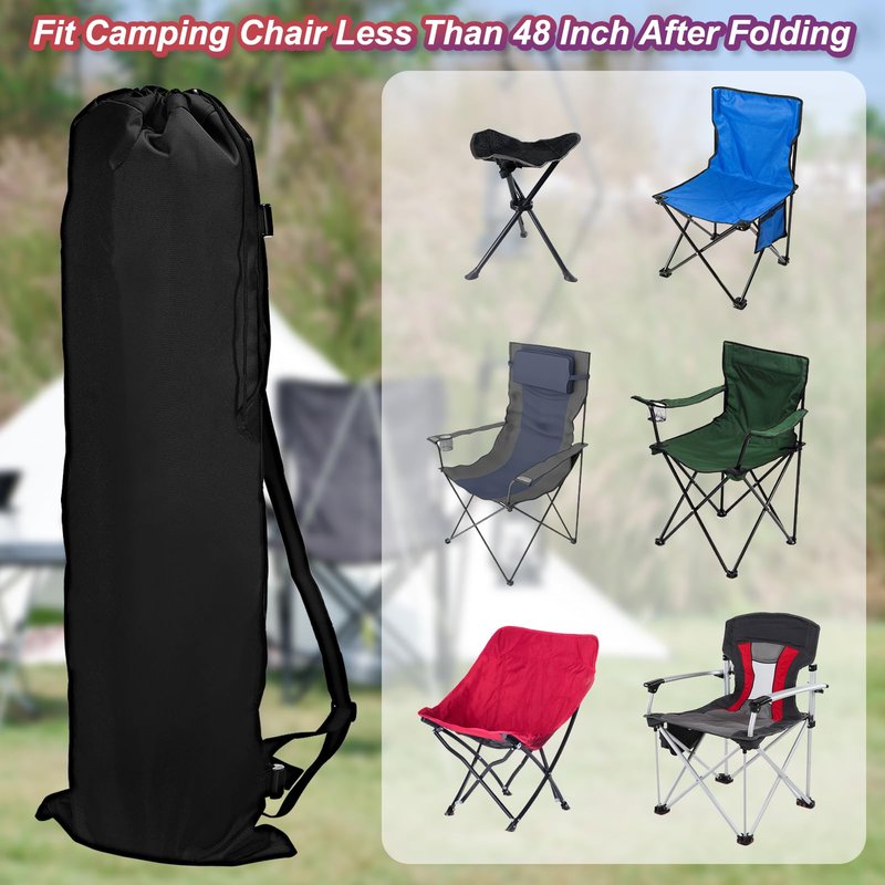 PATIKIL 48 Inch Camp Chair Replacement Bag, 1 Pack Foldable Camping Chair Bag 900D Oxford Large Mouth Carry Bag with Adjustable Shoulder Strap for Outdoor Camping, Black