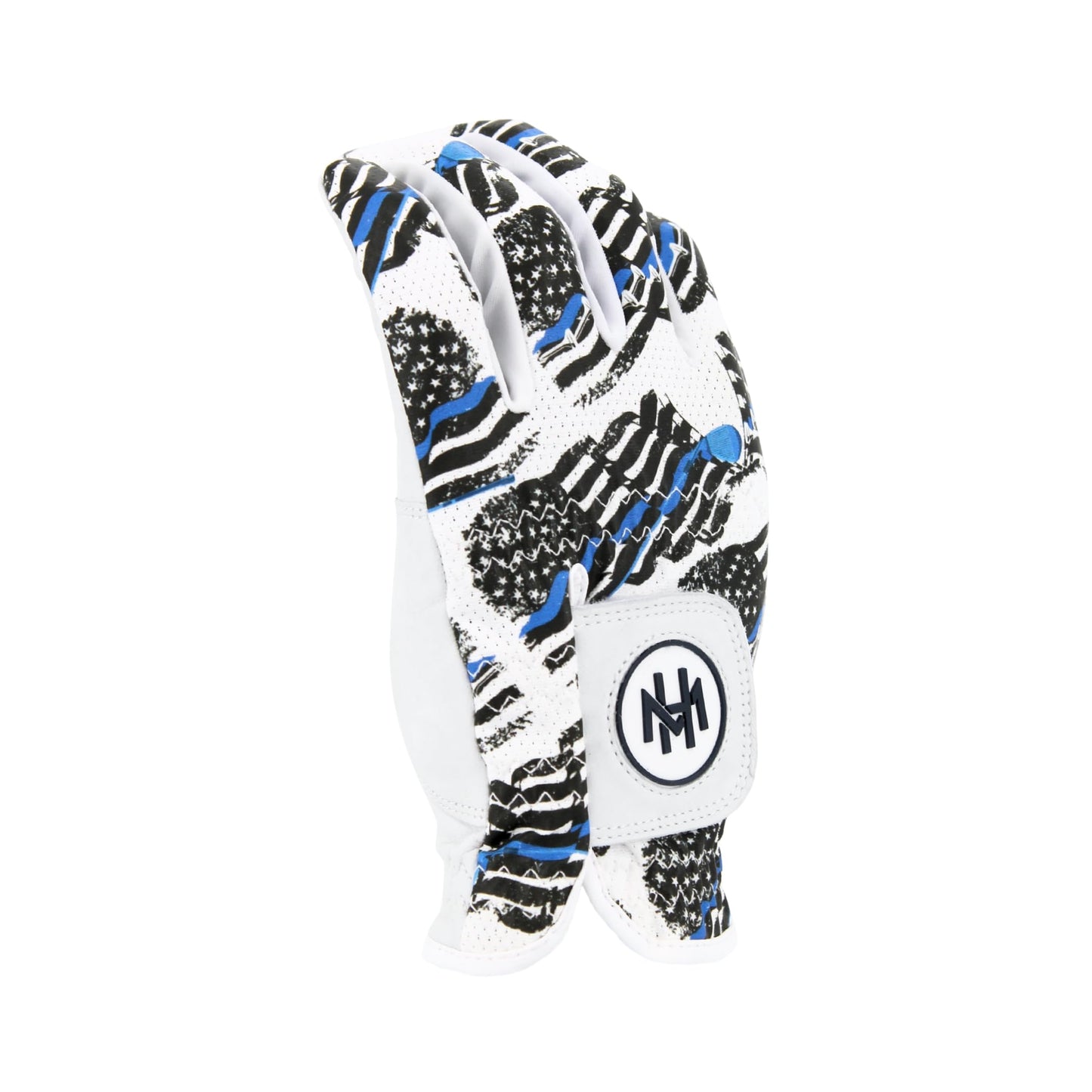 MULLIGAN HOOLIGAN® Men's Golf Glove | Premium Cabretta Leather & Mesh, Breathable Moisture-Wicking Comfort, Unique Standout Design for Men & Women (USA Blue Line, Large, Worn On Left Hand)
