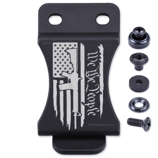 HolsterSmith KYDEX Belt Clip for Holsters & Sheaths – (FOMI Design - w/USA Flag - We The People/AR) - (Fits 1.50in Belts) - (Inside-The-Waistband/IWB) - (USA Made) - (w/Mounting Hardware) - (1 Pack)