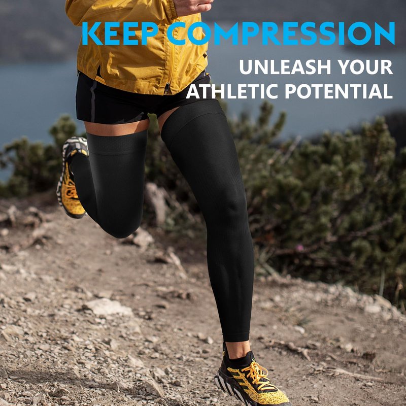 KEKING Full Leg Compression Sleeves, Unisex, Thigh High Compression Stocking 20-30mmHg Graduated Support for Thigh Calf Knee, Running, Basketball, Reduce Varicose Veins and Swelling, All Black L