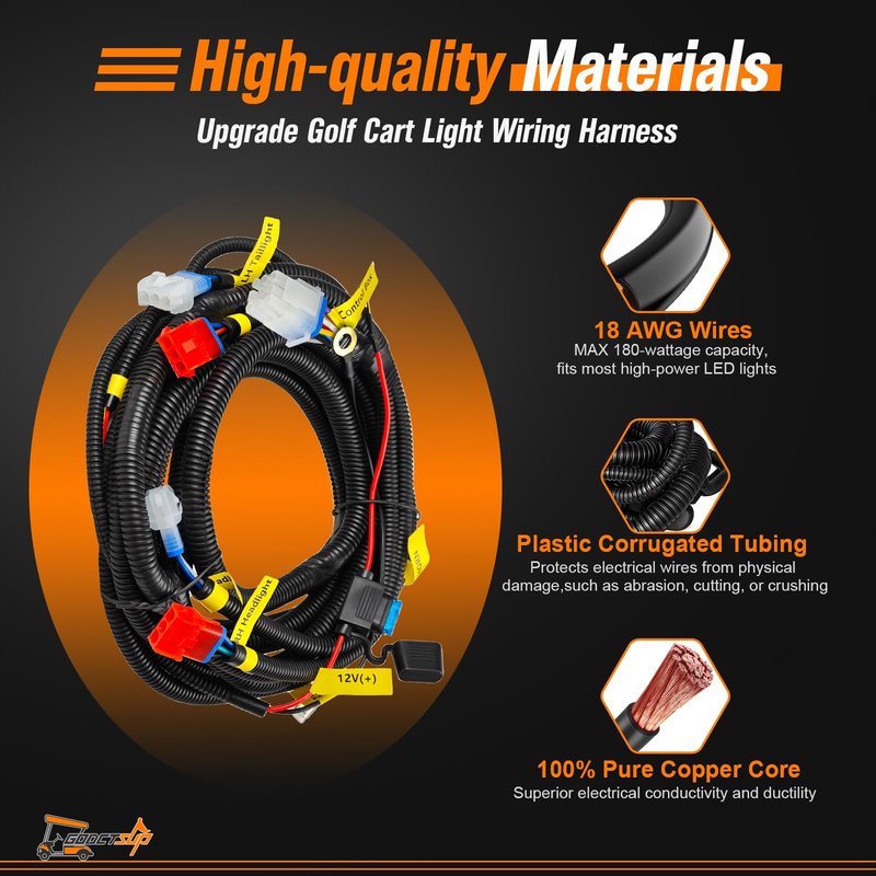 GODCTSUP Upgrade Golf Cart Light Wire Harness for Club Car DS&EZGO TXT RXV&Yamaha Models, 9 Pin Plug Universal Golf Cart Headlight Taillight Harness with Fuse, Plug and Play