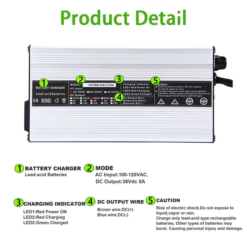 ALL-CARB 36V 5A Battery Charger Crows Foot Plug Replacement for Yamaha EZGO DS TXT Club Car Golf Cart