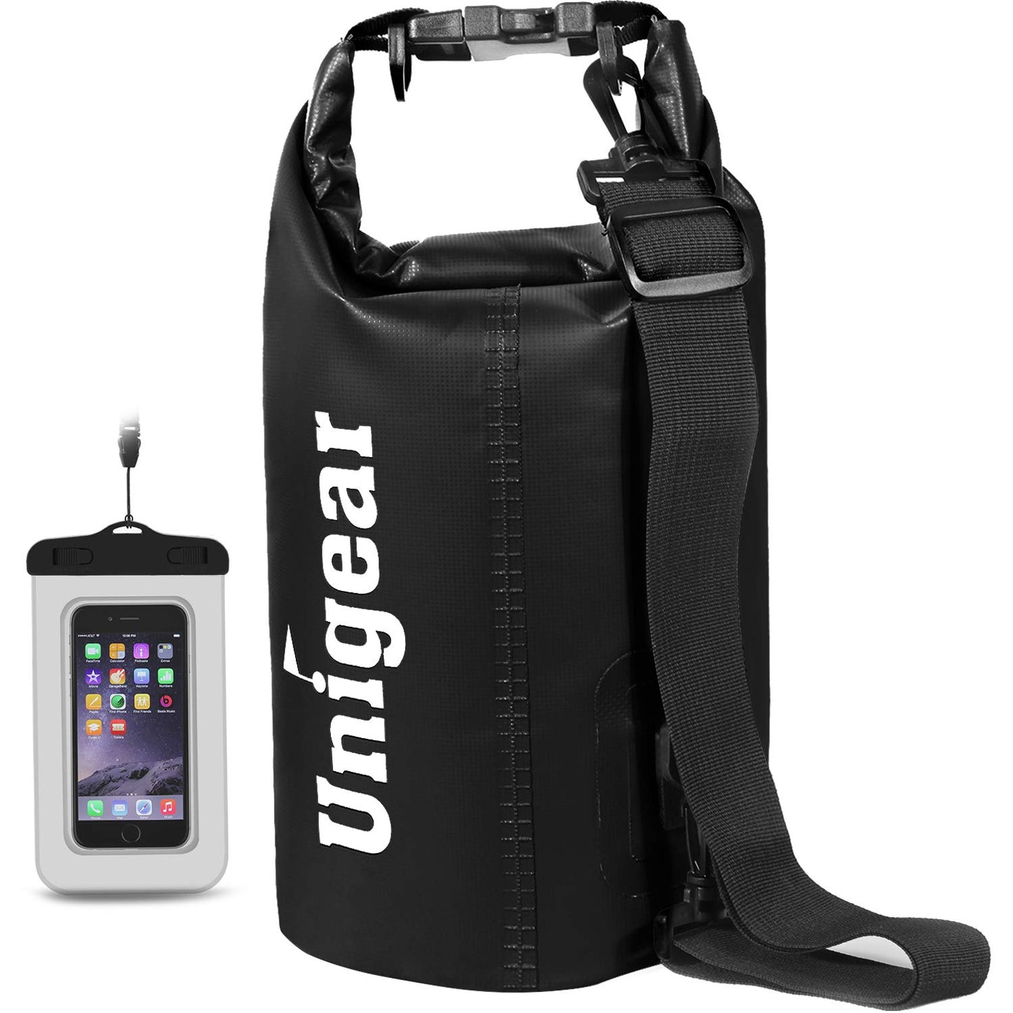 Unigear Dry Bag Waterproof, Floating and Lightweight Bags for Kayaking, Boating, Fishing, Swimming and Camping with Waterproof Phone Case (Black, 5L)