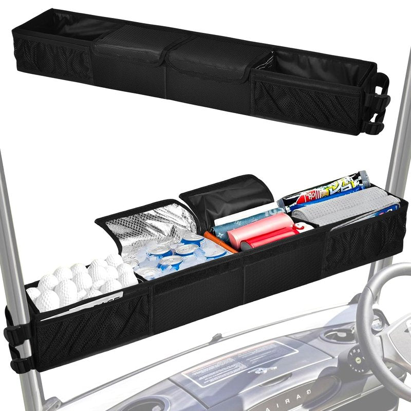 Grekos Golf Cart Storage Tray, Upgraded 1680D Golf Cart Front Storage Basket with Insulated single compartment, Tray Compatible with EZGO,Club Car,Drive,ICON (Black)