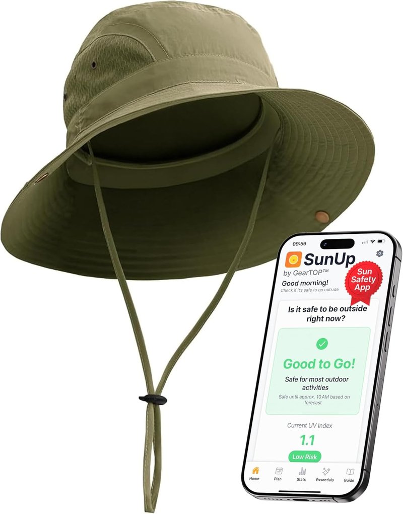 GearTOP Wide Brim Sun Hat | UPF 50+ Fishing Hat with Detachable Neck Flap & Face Cover for Men and Women