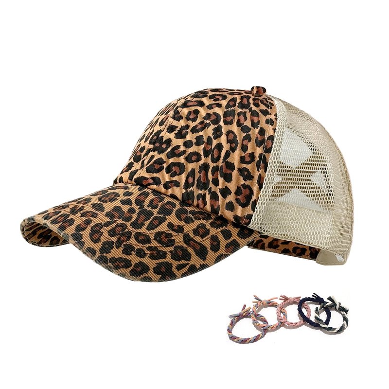 Leopard Print Baseball Cap Cute Leopard Ponytail Hats for Women Dad Sun Hat Mesh Leopard Adjustable Trucker Caps