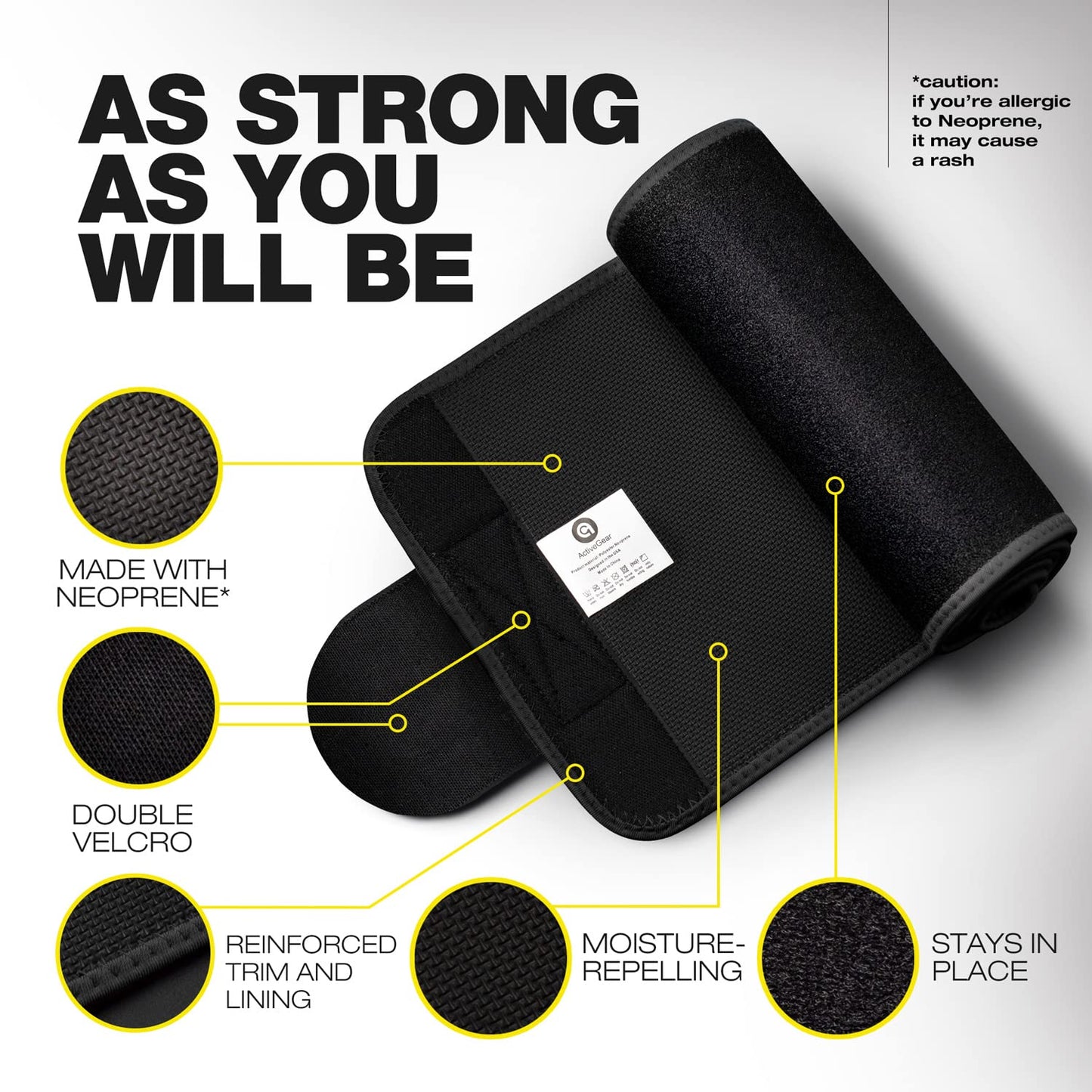 ActiveGear Premium Waist Trimmer Belt Slim Body Sweat Wrap for Stomach and Back Lumbar Support, Large: 9" x 46" - Yellow