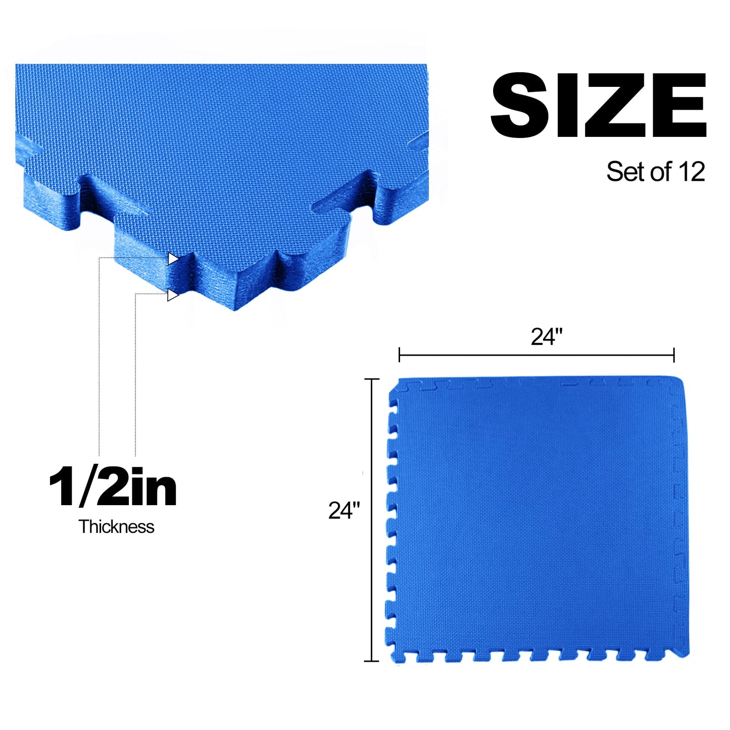 Elevon Puzzle Exercise Gym Flooring Mat, 1/2" Thick EVA Interlocking Foam Tiles Workout Mat for Home Gym, Fitness Equipment, MMA, Gymnastics, 12 Tiles Shock-Absorbing Exercise Mat, Blue (48 Sq Ft)