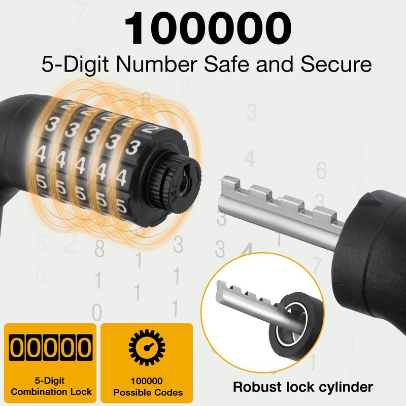 E Scooter Lock，Bike Lock 12mm Thick Bike Lock Cable High Security 5 Digit Resettable Combination Lock 4 Feet Bicycle Lock for Xiaomi M365/Pro2/Max/Ninebot/F Essential Scooter/Bicycle/Motor