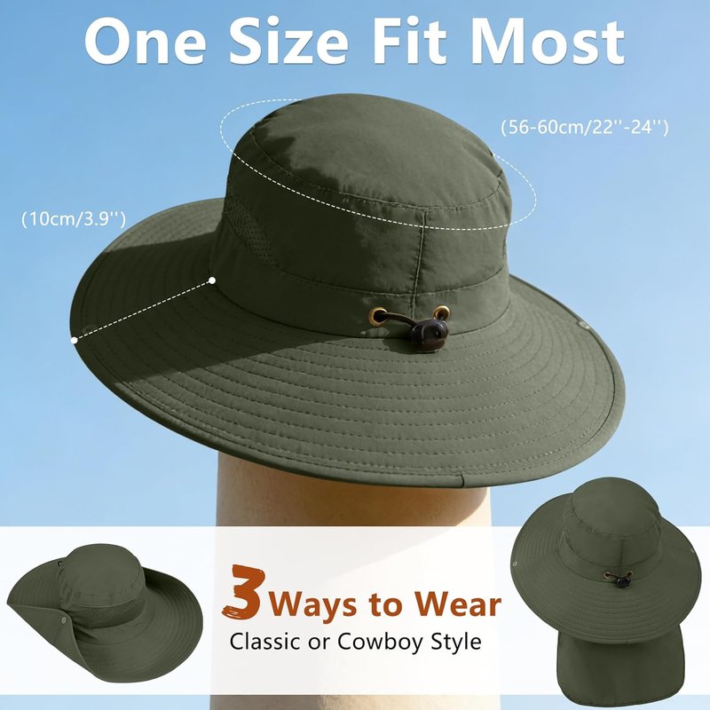ZOORON Sun Hats for Men & Women - UPF 50+ Waterproof Fishing Hat with Neck Flap | Wide Brim Bucket Hat for Safari & Hiking