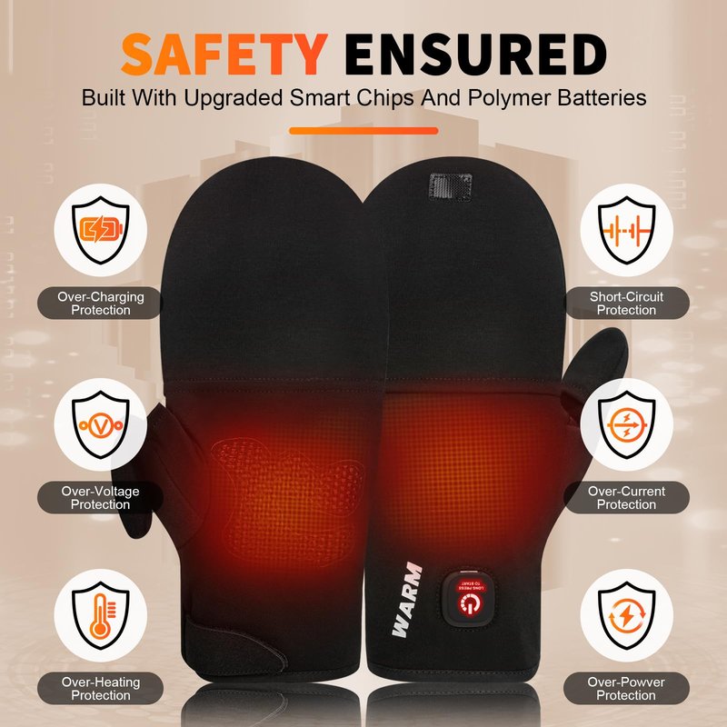 Heated Gloves for Men Women, Rechargeable Detachable Full & Half Hands Heated Glove Fingerless Electric Heating Gloves Hand Warmer for Work, Hunting, Skiing, Outdoor Work (Black, L)