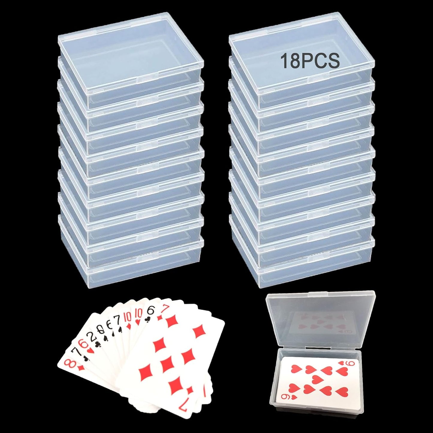 Clear Plastic Playing Card Deck Box - 18 Pcs Organizer for Blank Cards & Trading Cards | Durable Acrylic Storage Solution