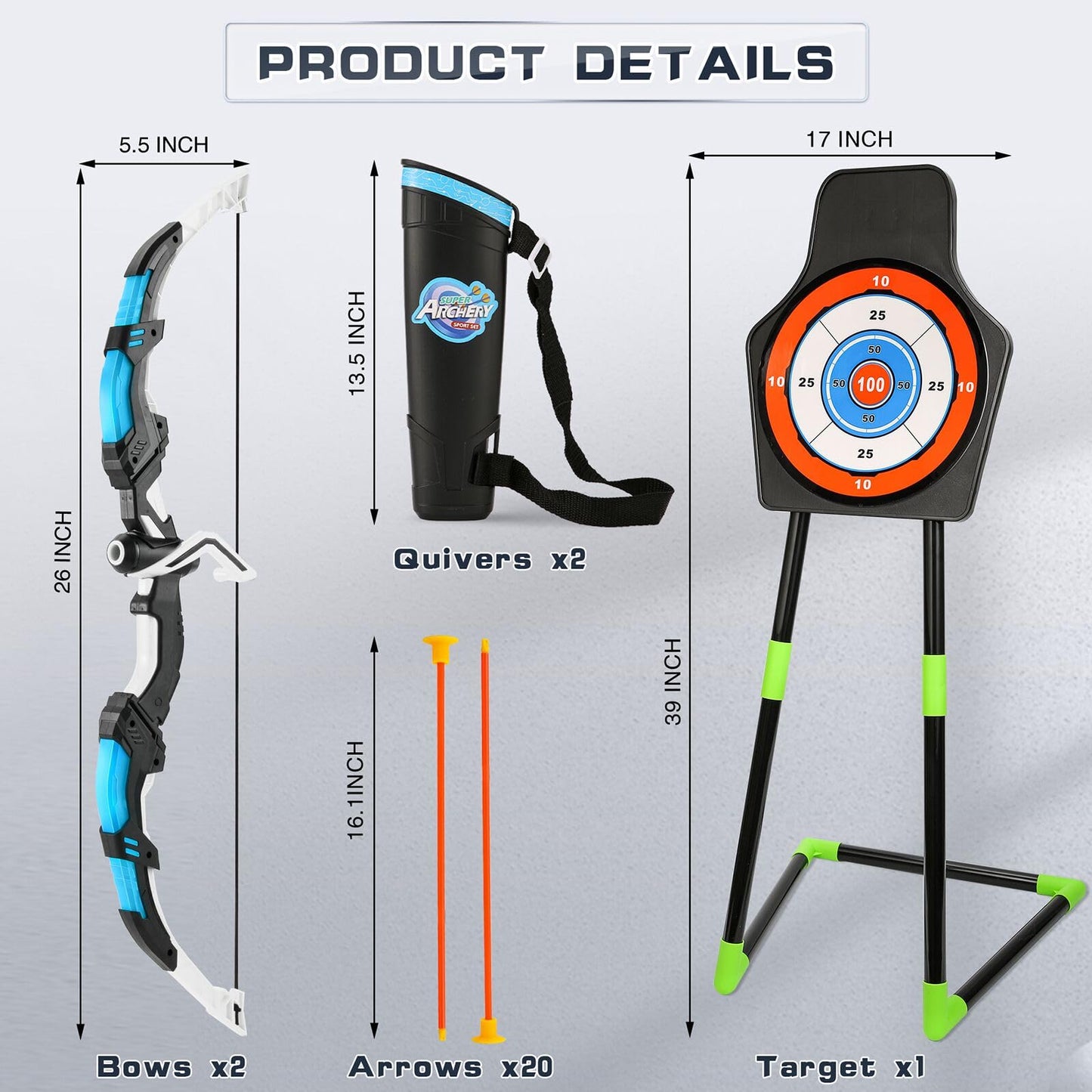 Handwell Bow and Arrow Set for Kids LED Light Up Archery Set with 10 Suction Cup Arrows Indoor Outdoor Toys with Standing Target & Quiver, Xmas Birthday Gifts for Boys Girls Age 4-8 8-12