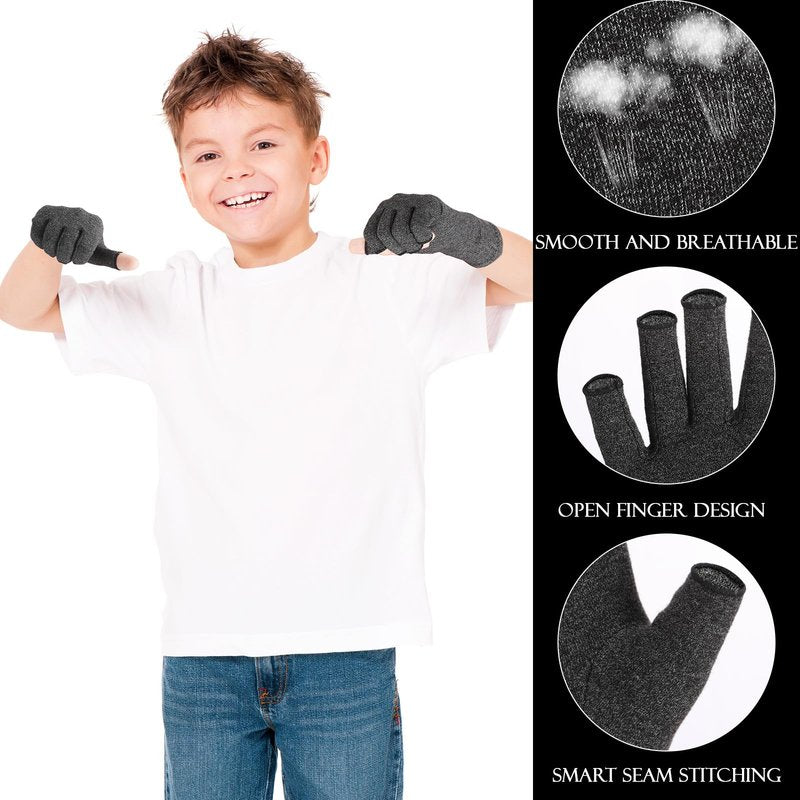Panitay 4 Pairs Kids Compression Gloves Fingerless Arthritis Gloves Kids Compression Hand Cover for Boys Girls Carpal Tunnel(6-15 Years)