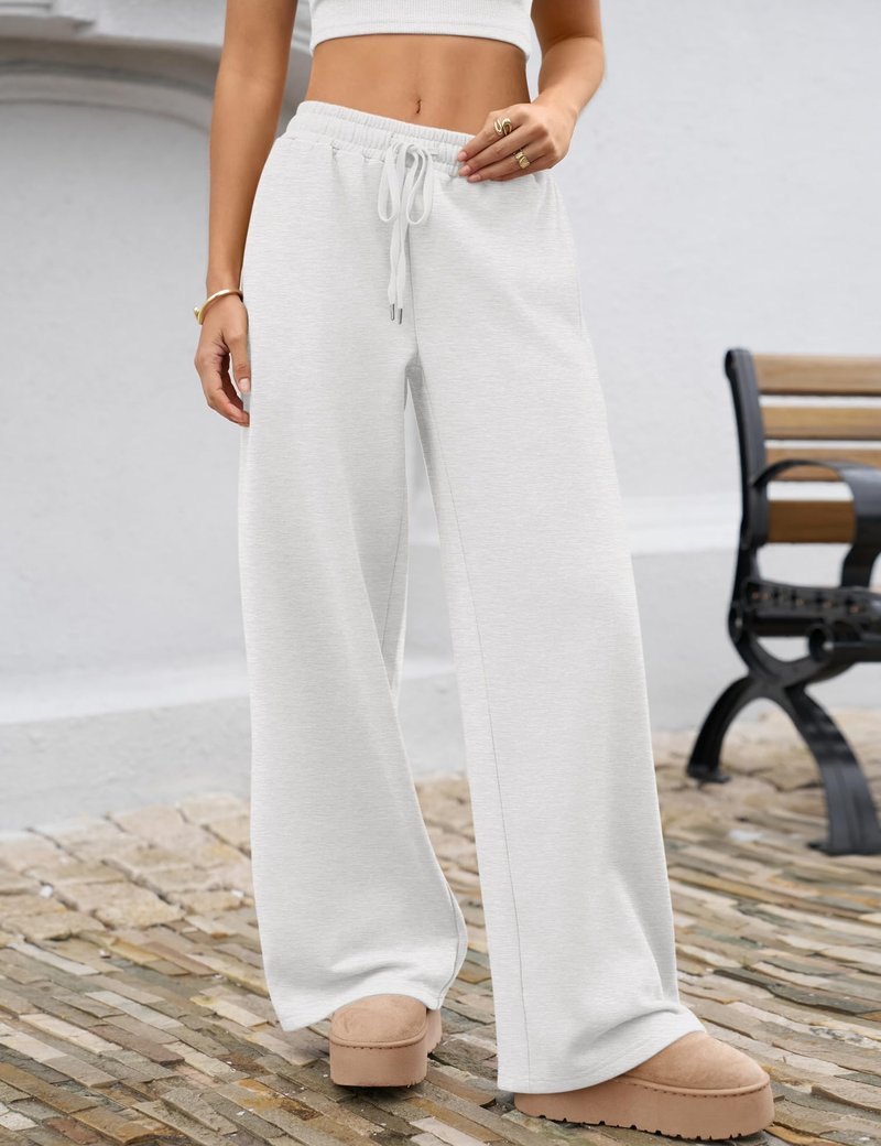 LOMON Women's Sweatpants Wide Leg Fleece Lined Sweat Pants Spring Winter Clothes 2026 Teen Girl Baggy Drawstring Joggers with Pockets (Light Grey, S)